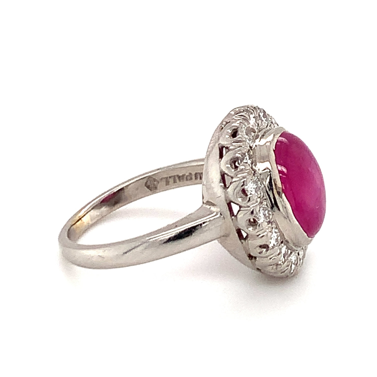Mid-century Star Ruby and Diamond Palladium Ring, circa 1950s