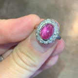 Mid-century Star Ruby and Diamond Palladium Ring, circa 1950s
