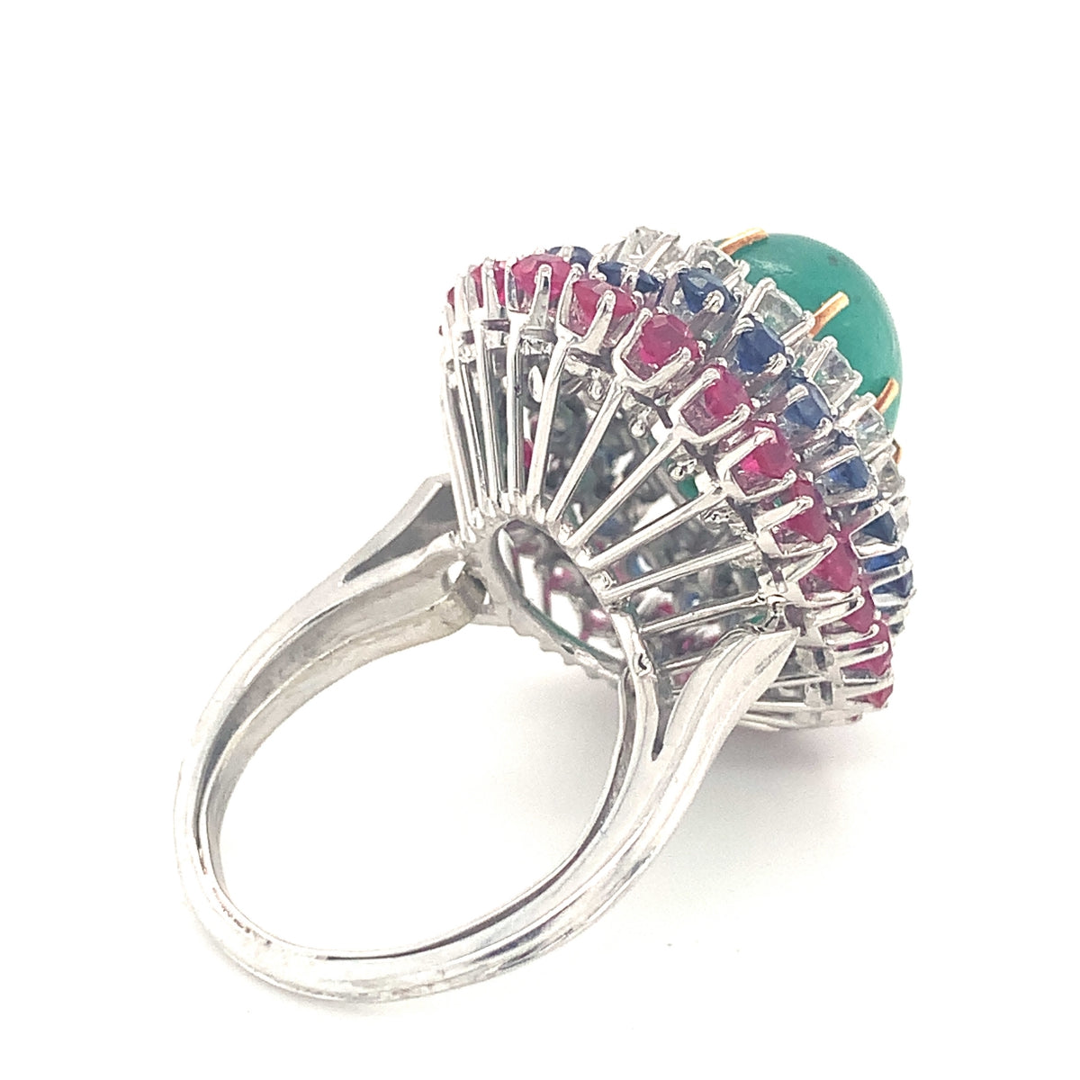 Multi-Gem Bombe Form Platinum Ring, circa 1960s