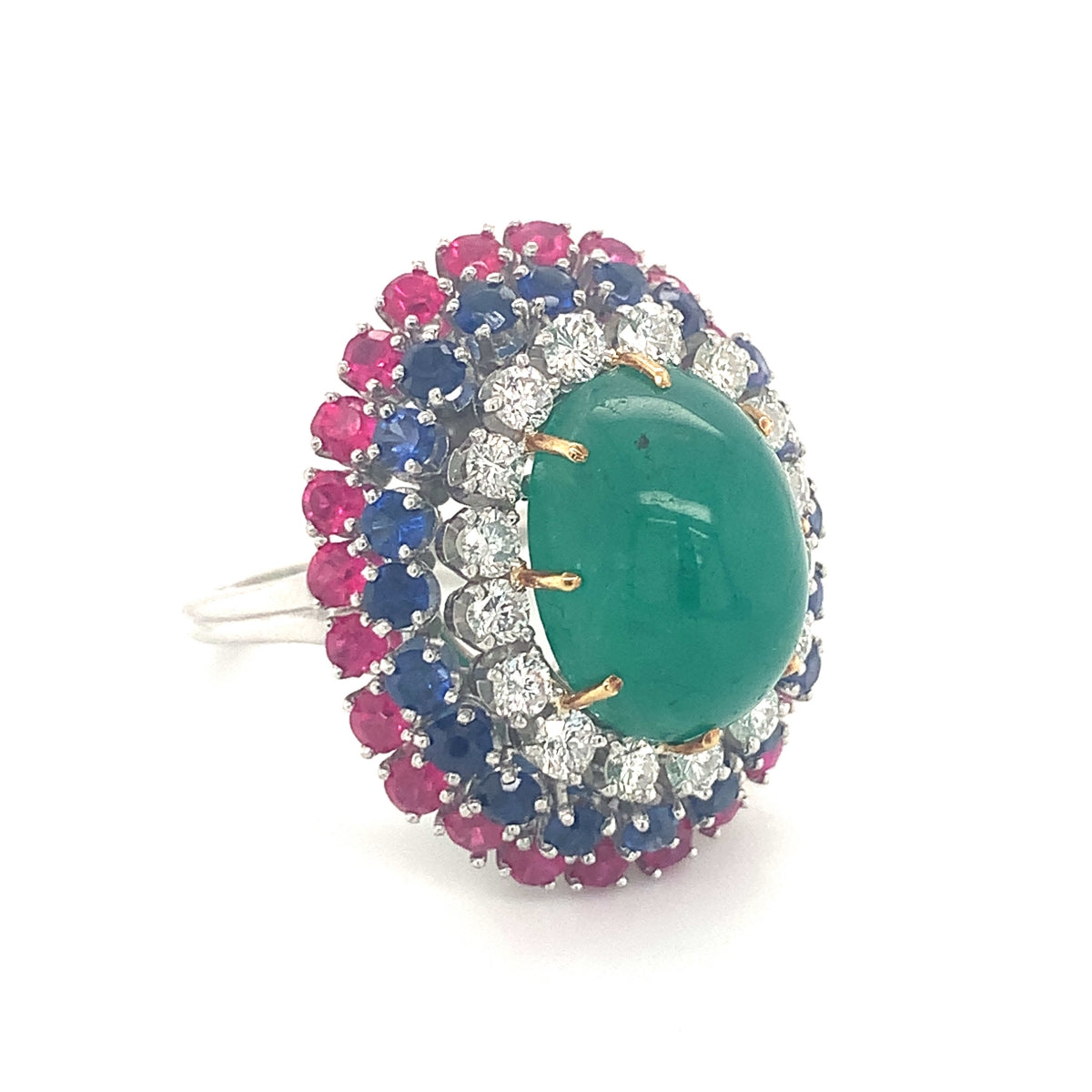 Multi-Gem Bombe Form Platinum Ring, circa 1960s