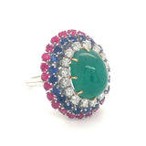 Multi-Gem Bombe Form Platinum Ring, circa 1960s