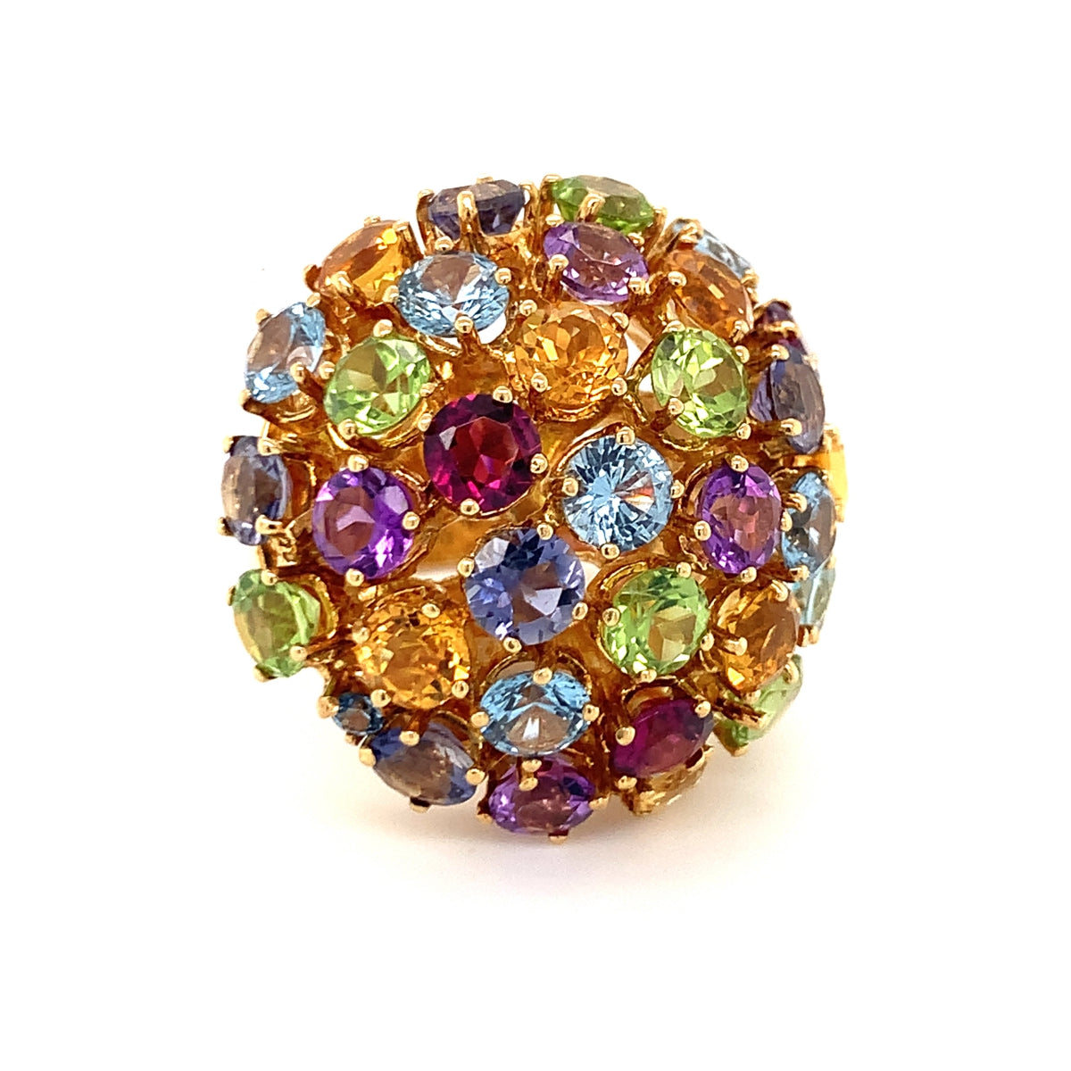 Multi-Gem Bombe Ring in 18K Yellow Gold, circa 1960s