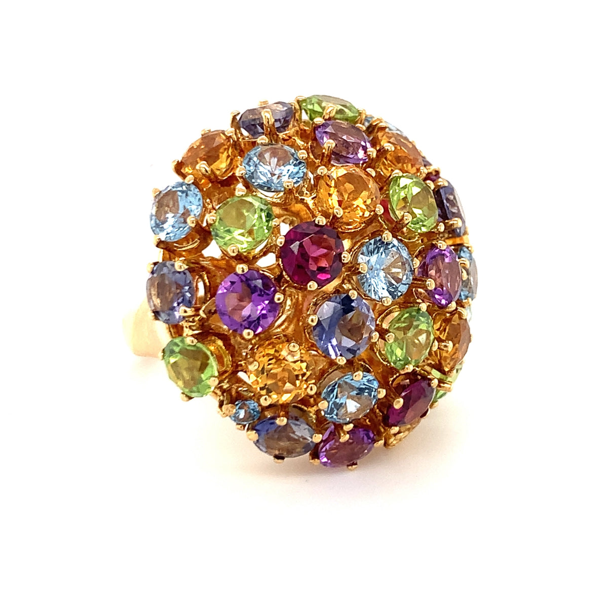 Multi-Gem Bombe Ring in 18K Yellow Gold, circa 1960s