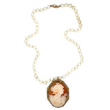 Victorian Shell Cameo and Cultured Pearl Necklace