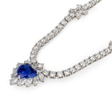 18K WHITE GOLD HEART-SHAPED SAPPHIRE AND DIAMOND NECKLACE