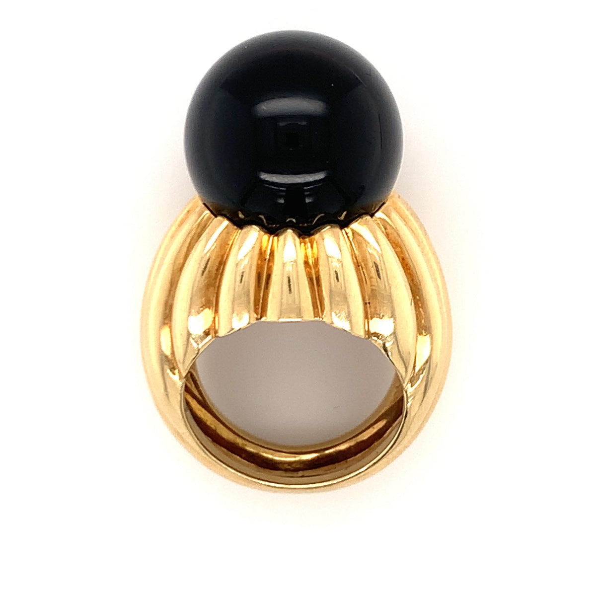 Onyx Bead 18K Yellow Gold Ring, circa 1970s