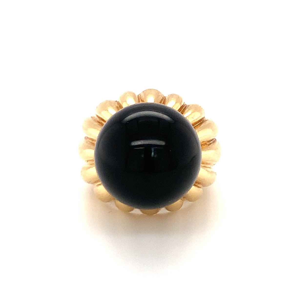Onyx Bead 18K Yellow Gold Ring, circa 1970s