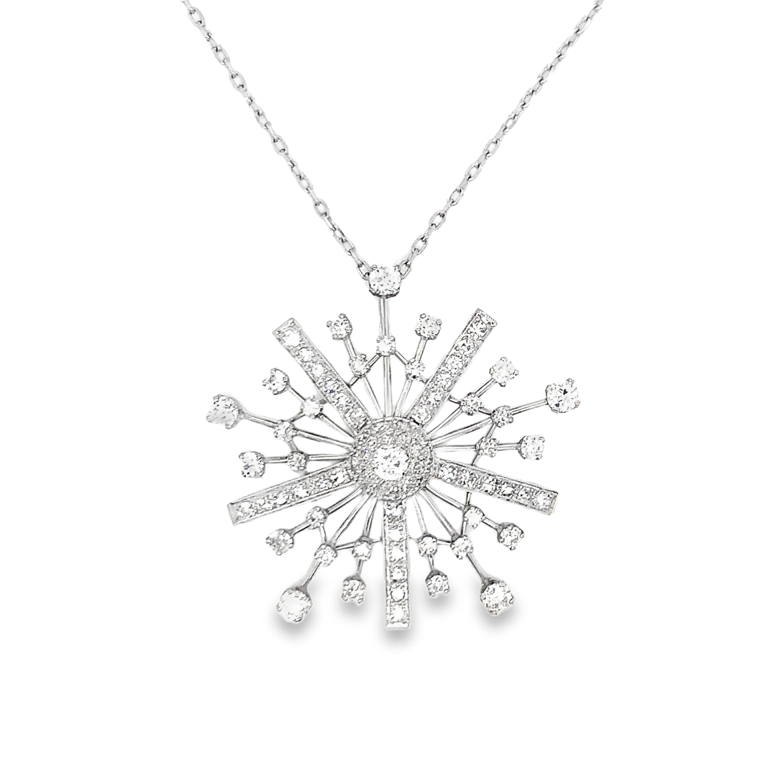Mid-Century Diamond Snowflake Platinum Pendant