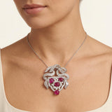 Art Deco Carved Burmese Ruby and Diamond Platinum Convertible Pendant, Circa 192