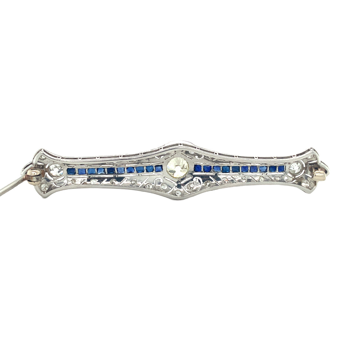 Art Deco Platinum Diamond and Sapphire Brooch