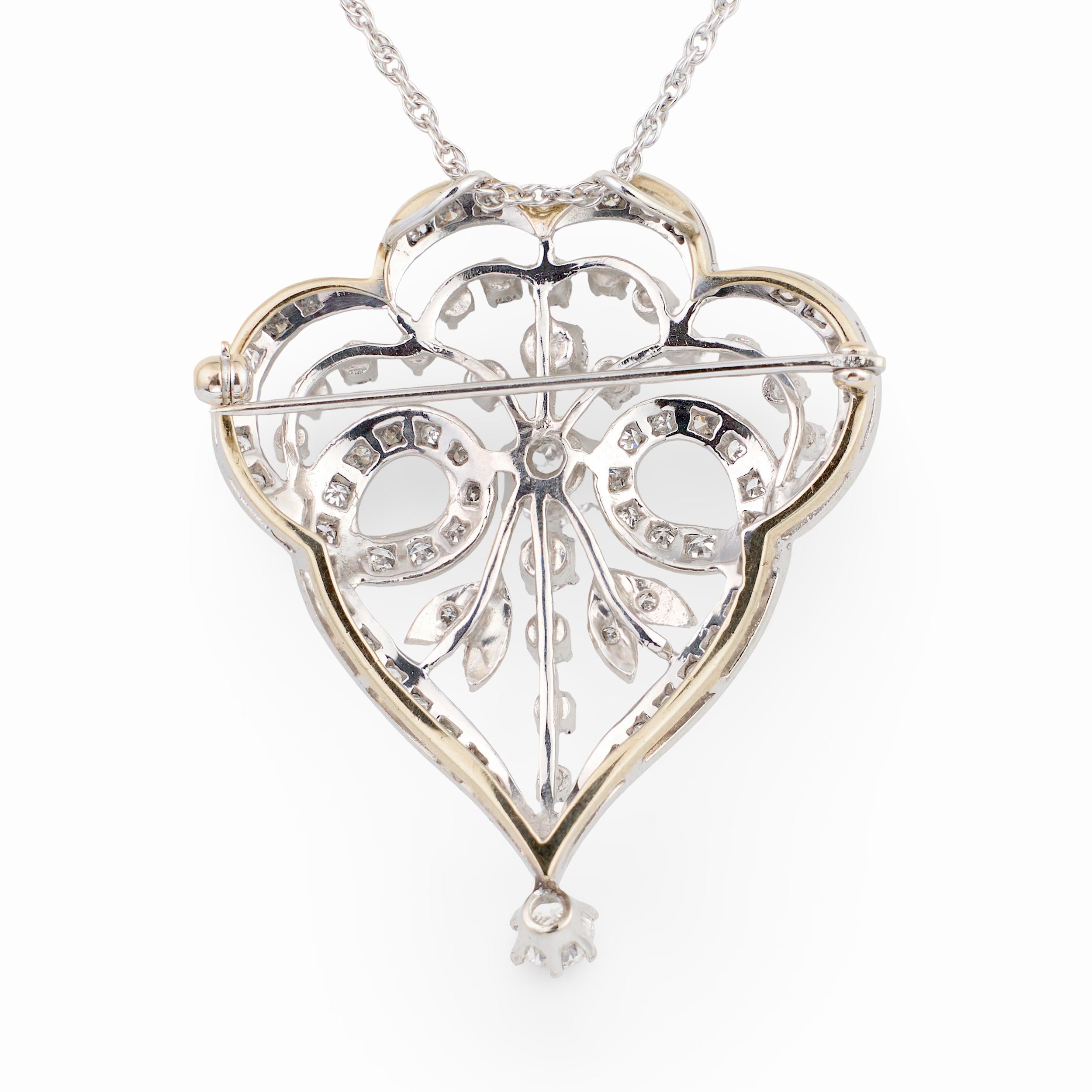 Edwardian Diamond 14K White and Yellow Gold Pendant / Brooch, circa 1910