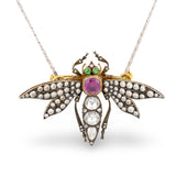 Victorian Gem-set Dragonfly Platinum and Gold Pendant / Brooch