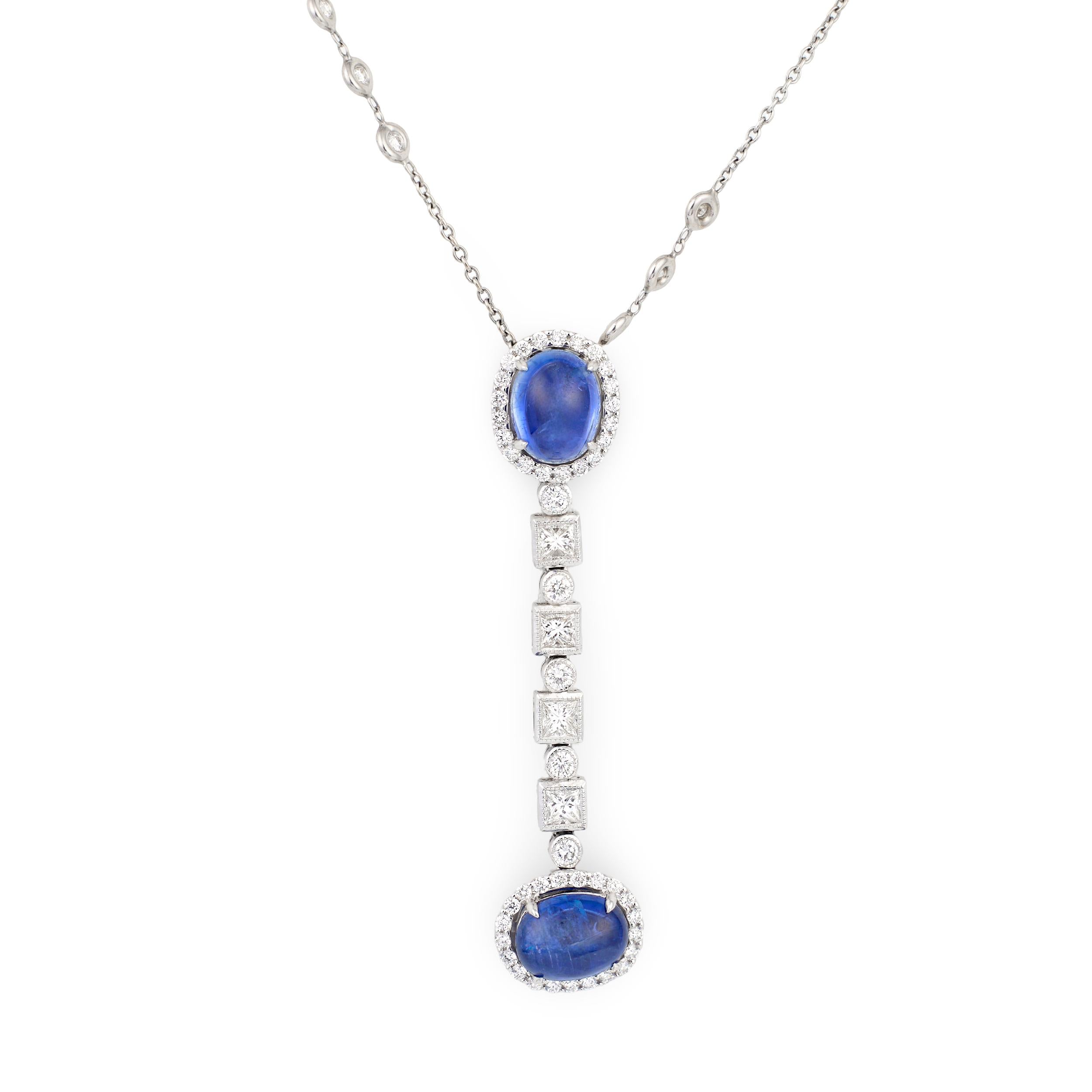 Sapphire and Diamond 18K White Gold Drop Pendant, 20th Century