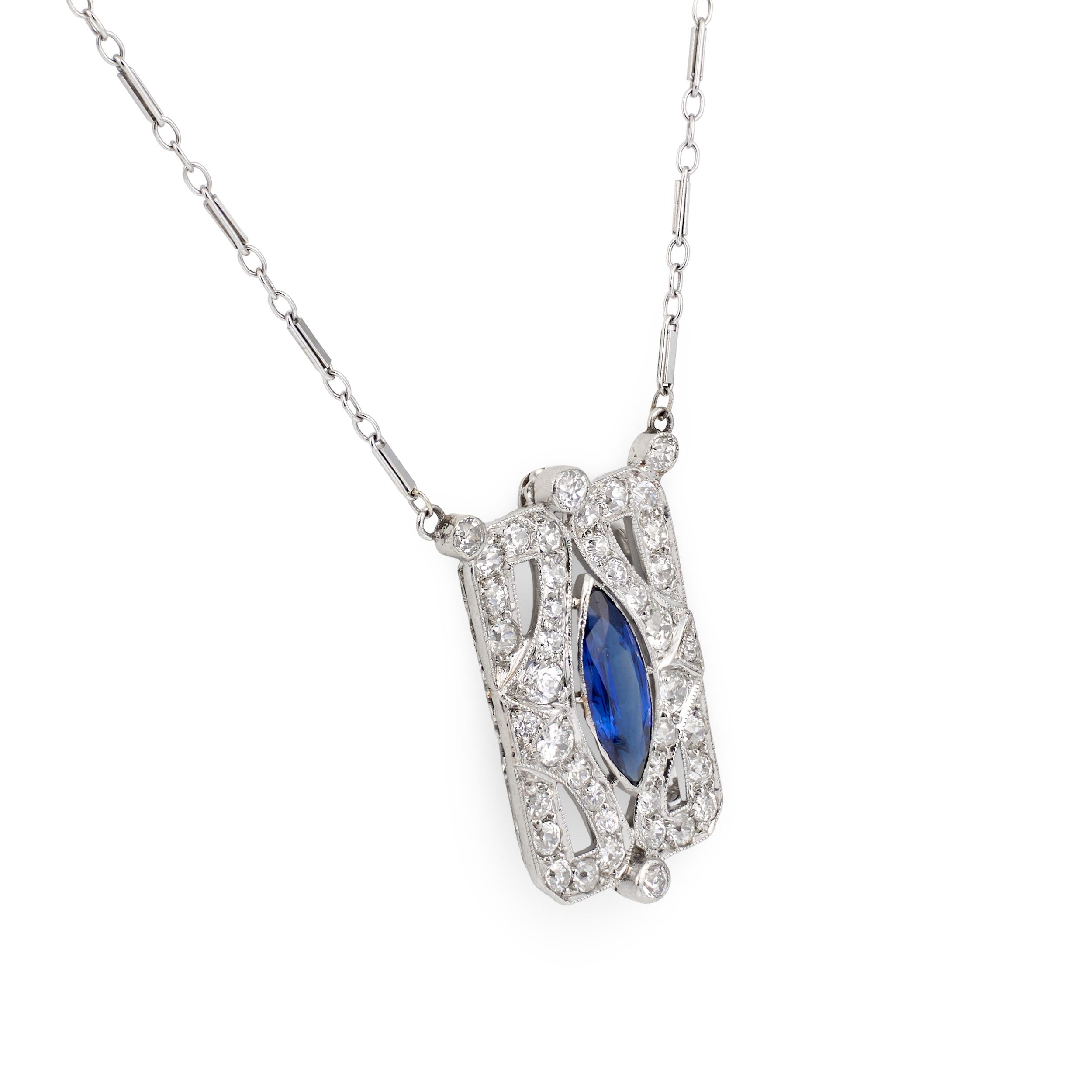 Art Deco Platinum Sapphire and Diamond Pendant