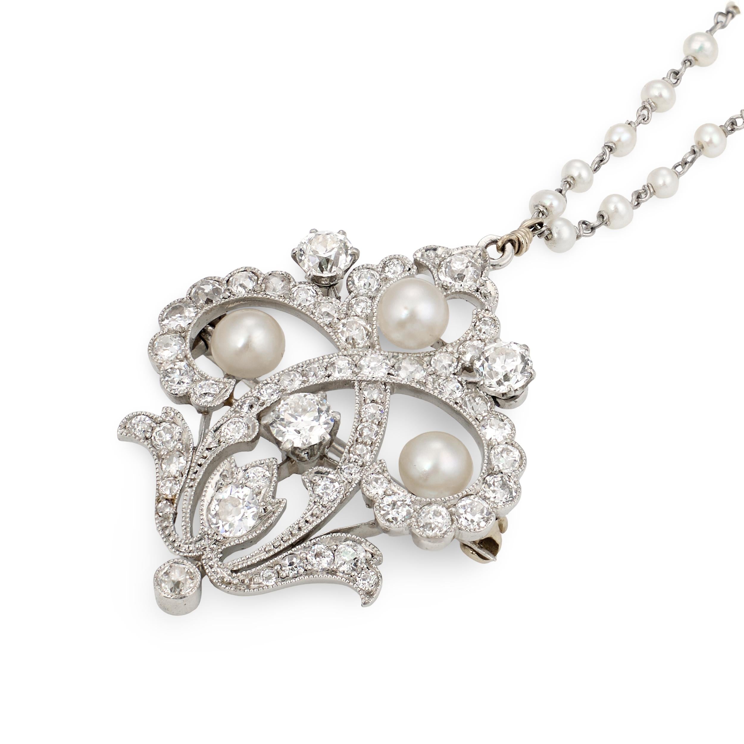 Platinum Diamond and Pearl Pendant, circa 1910