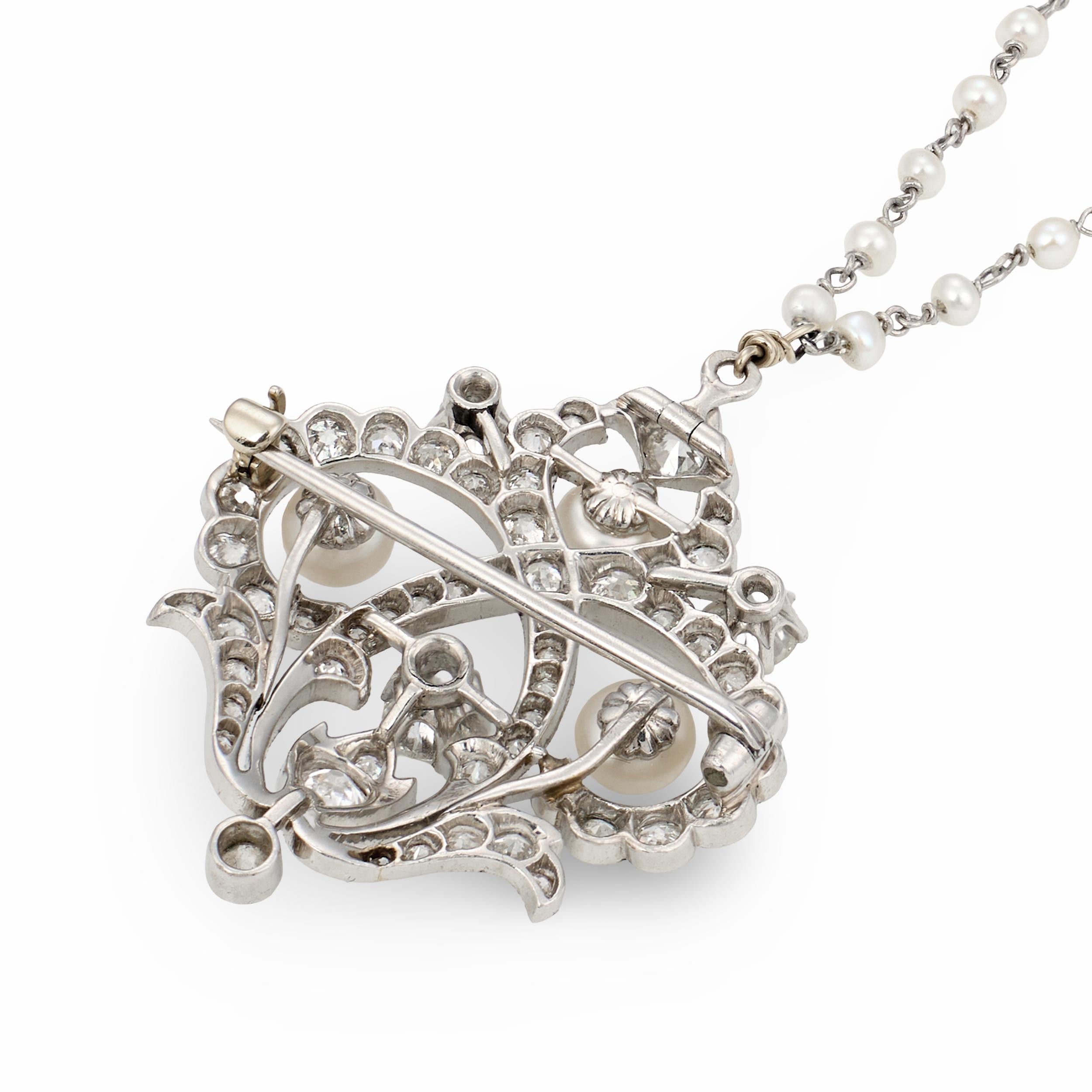 Platinum Diamond and Pearl Pendant, circa 1910