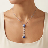 Sapphire & Diamond 18K White Gold Drop Pendant — 10ct Cabochons, 20th Century