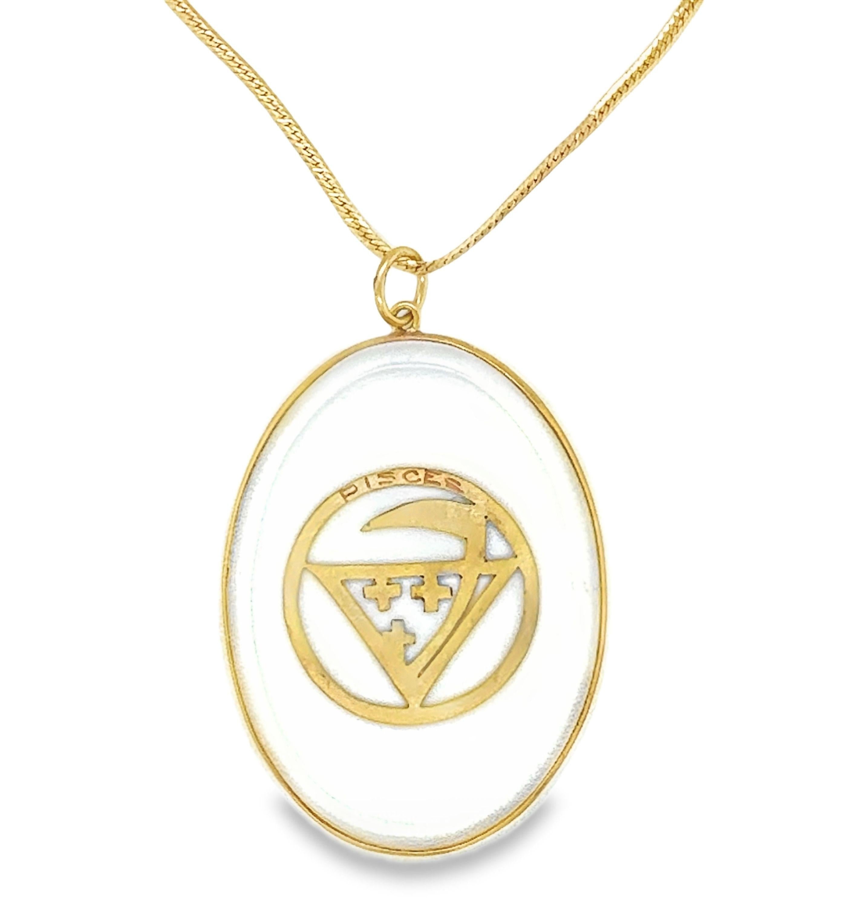 18K YELLOW GOLD CRYSTAL QUARTZ "PISCES" ZODIAC SIGN PENDANT