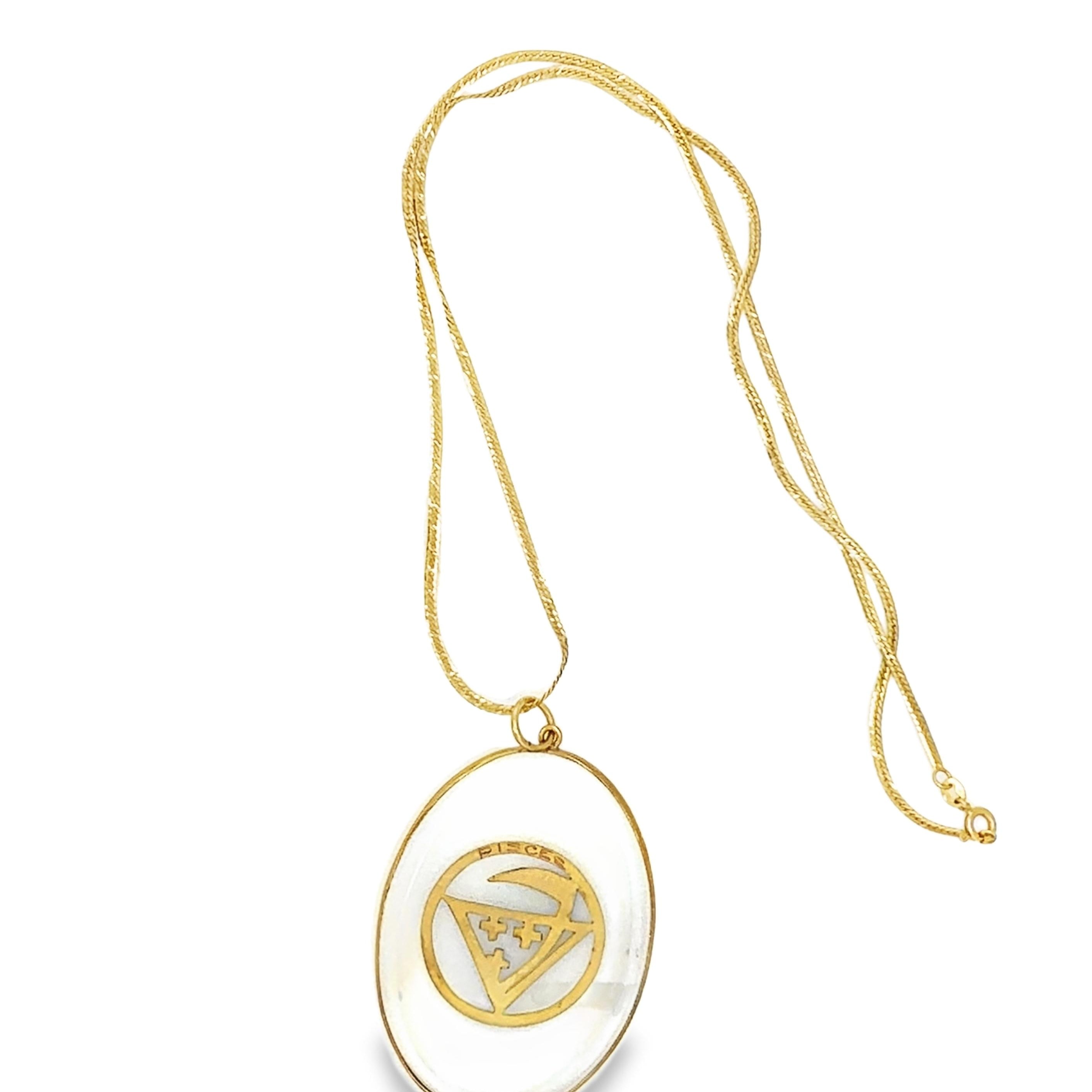 18K YELLOW GOLD CRYSTAL QUARTZ "PISCES" ZODIAC SIGN PENDANT