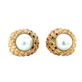 Pearl and Multi-Gem 18K Yellow Gold Earrings