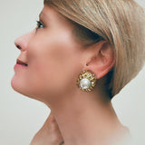 Pearl and Multi-Gem 18K Yellow Gold Earrings