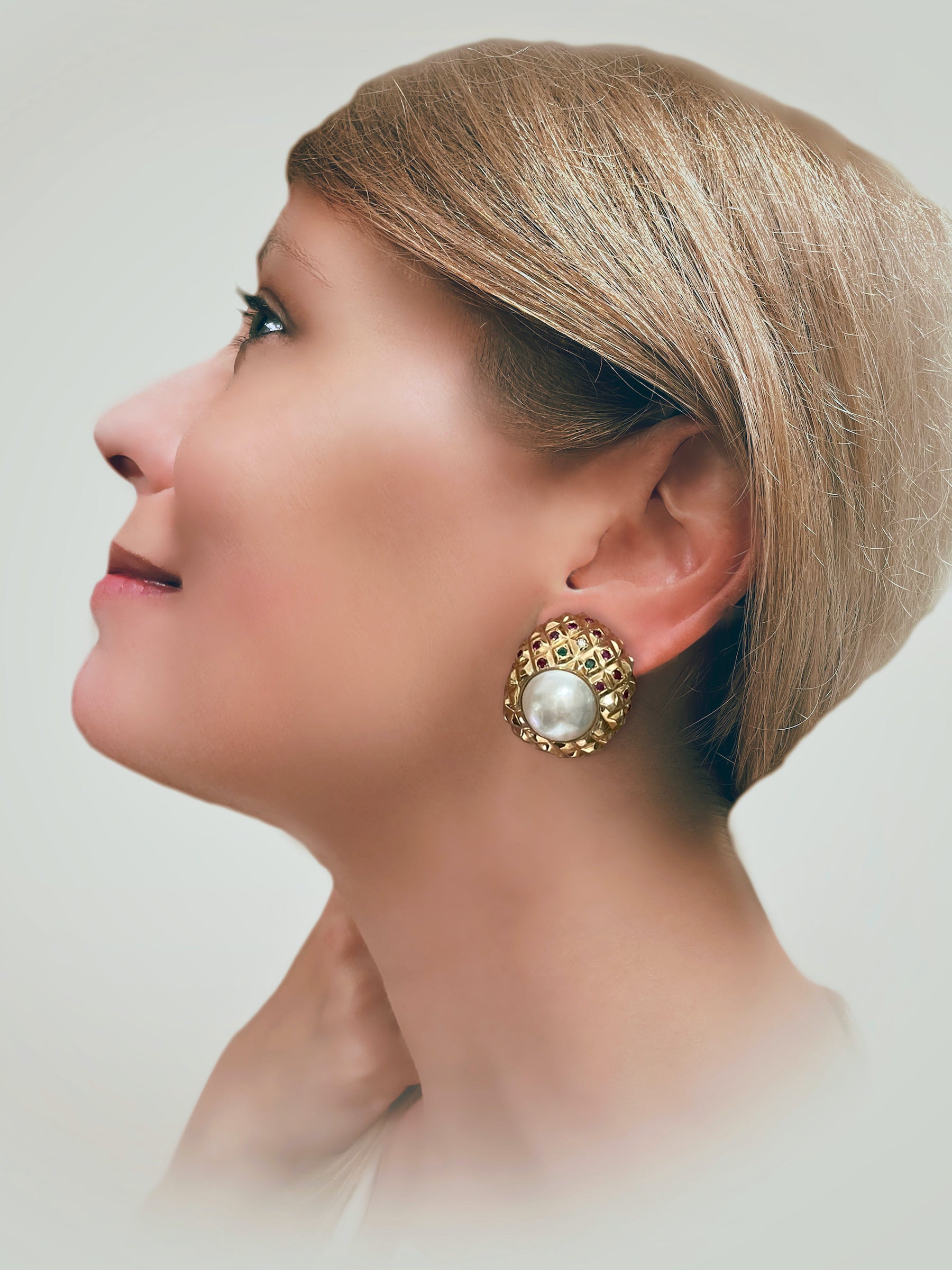 Pearl and Multi-Gem 18K Yellow Gold Earrings