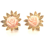 Pink Coral Floral 18K Yellow Gold Earclips, circa 1960s