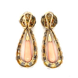 Pink Coral and Diamond Dangling 14K Gold Earrings