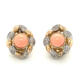 Pink Coral and Diamond Dangling 14K Gold Earrings