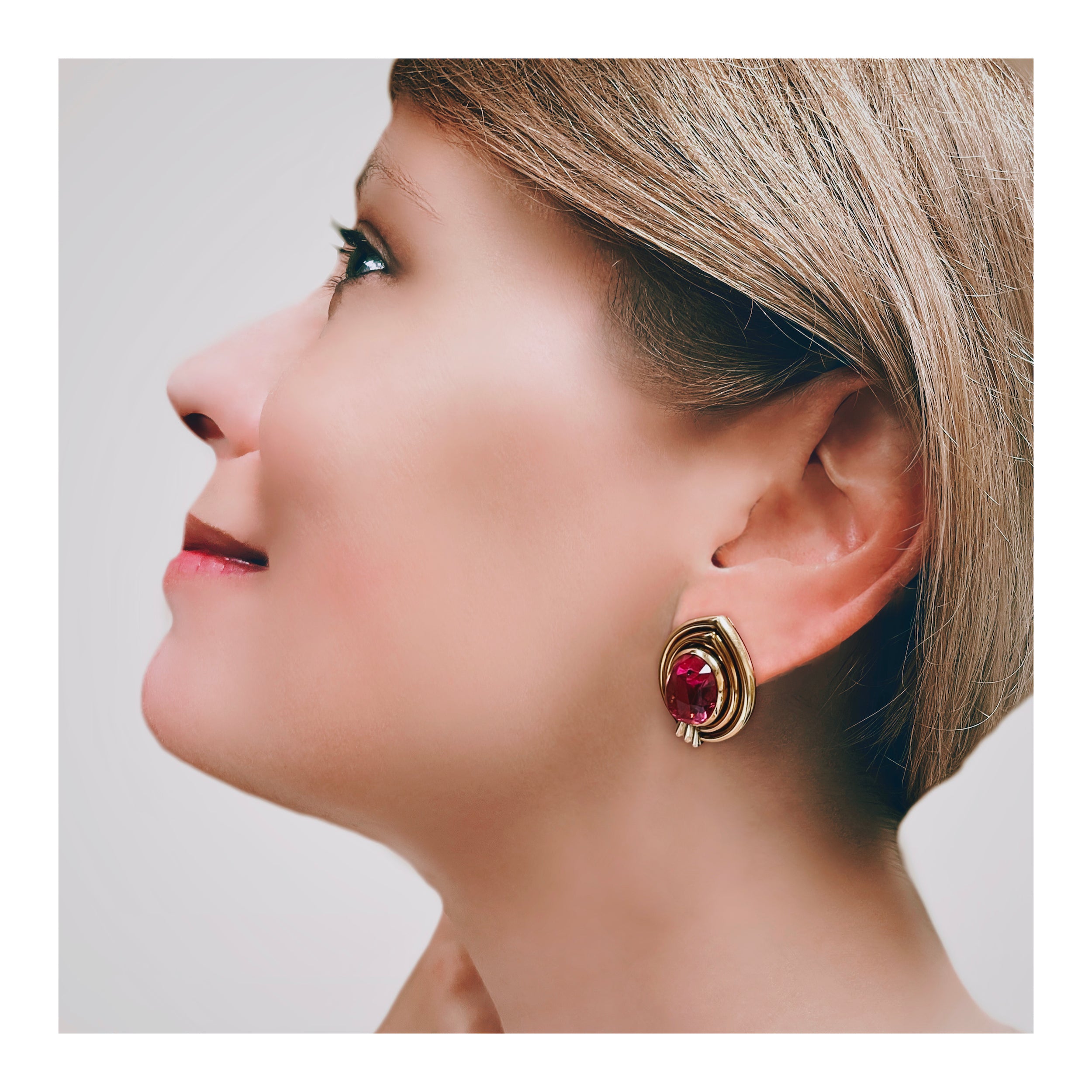 Pink Tourmaline 18K Yellow Gold Earclips