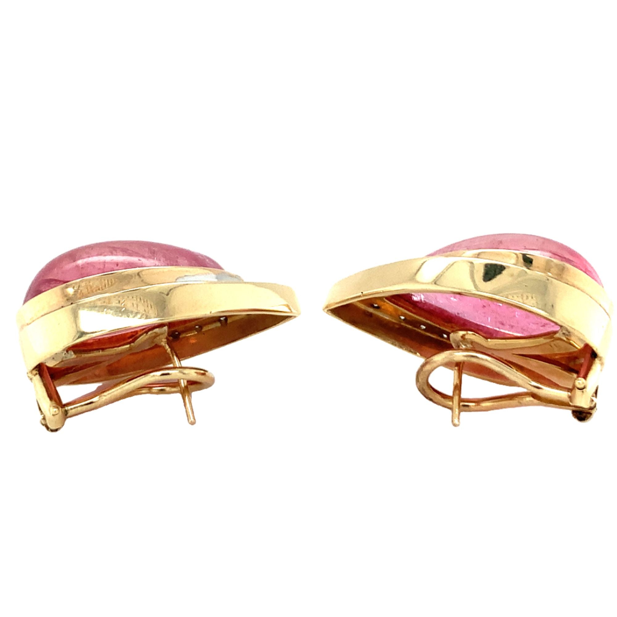 Pink Tourmaline and Diamond 14K Yellow Gold Earrings, circa 1970s