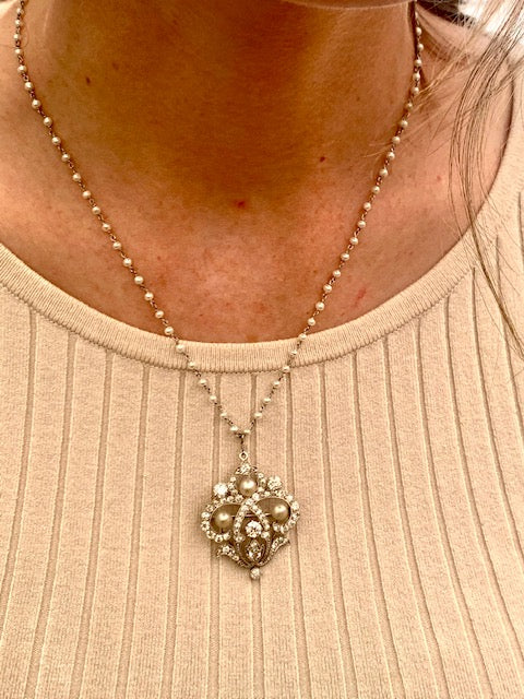 Platinum Diamond and Pearl Pendant, circa 1910