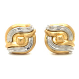 Platinum and 18k Yellow Gold Wave Motif Earrings