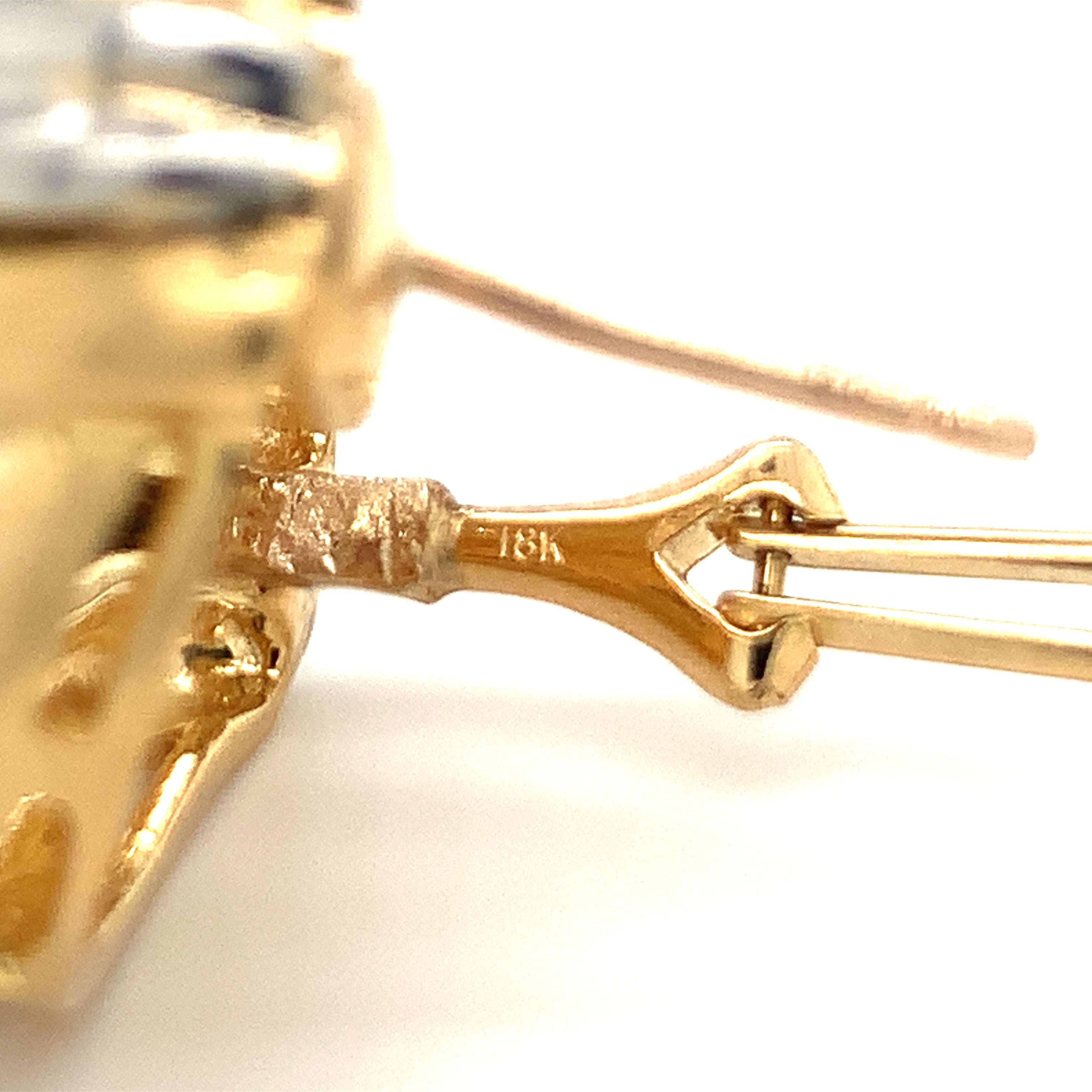 Platinum and 18k Yellow Gold Wave Motif Earrings