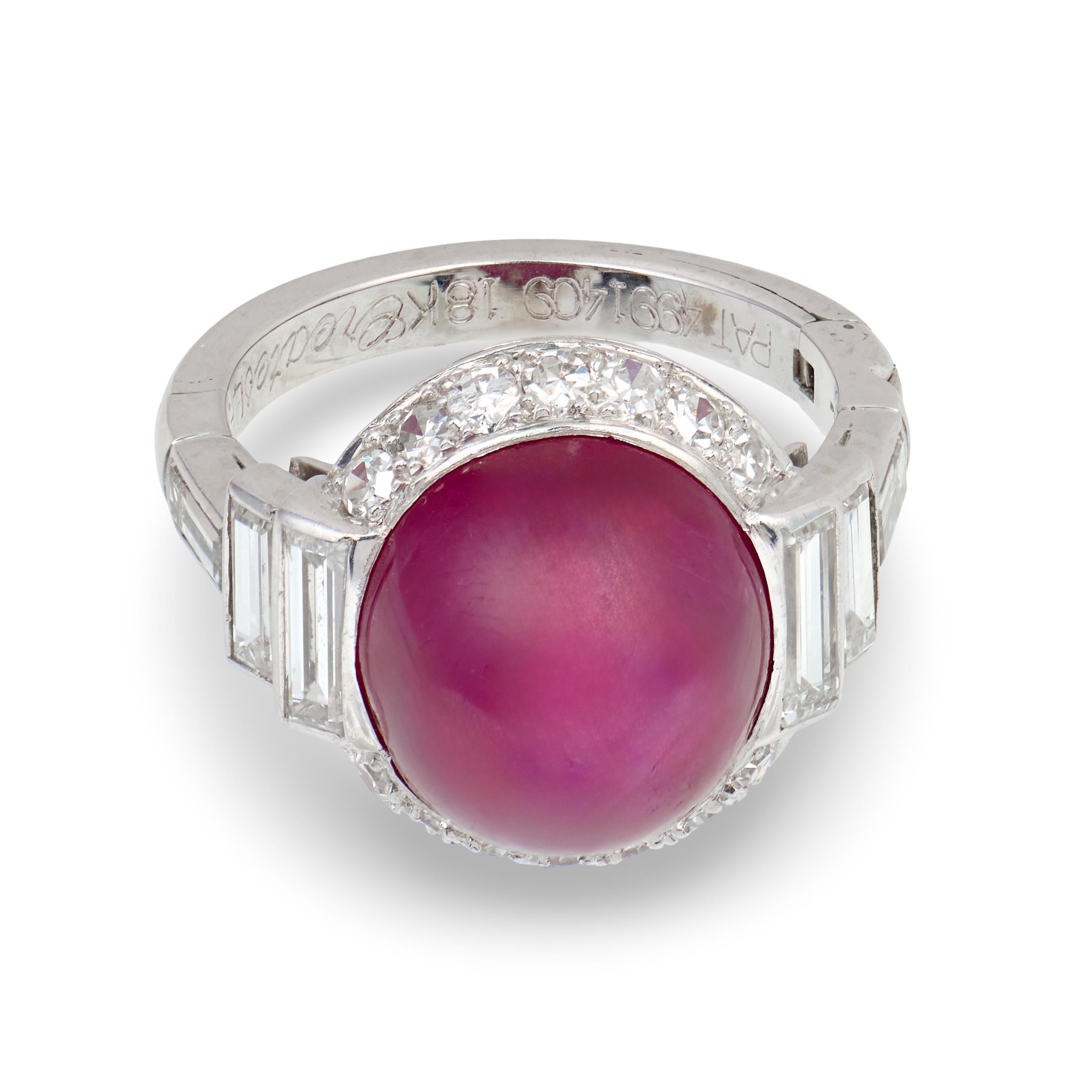 Art Deco Star Ruby and Diamond Platinum and 18K White Gold Ring, circa 1930s
