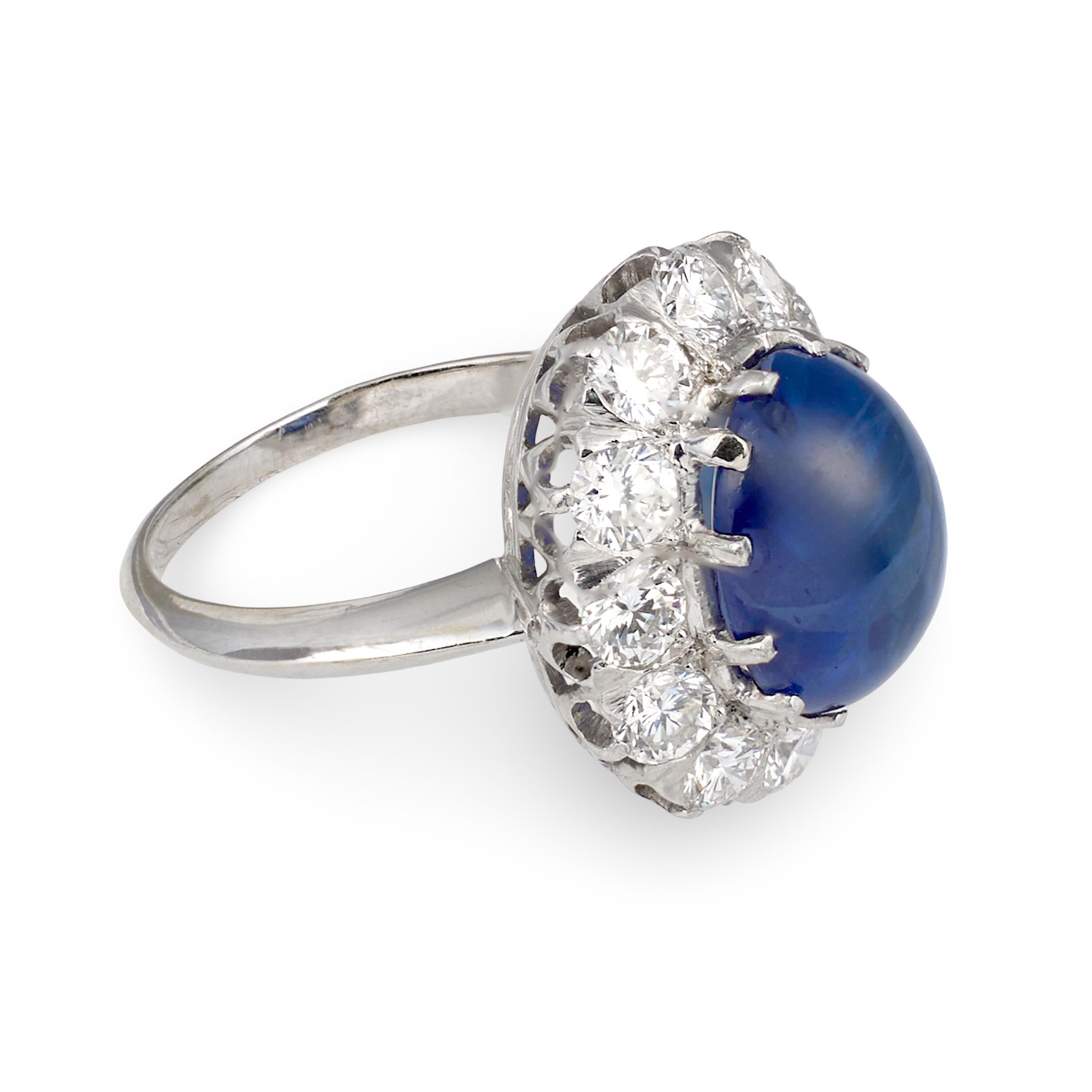 Mid-Century Sapphire and Diamond Platinum and 18K White Gold Ring, circa 1950s