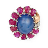 Mid-Century Sapphire, Ruby and Diamond Platinum Ring