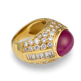 Cabochon Ruby and Diamond 18K Yellow Gold Ring