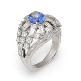 Mid-Century Mauboussin Sapphire and Diamond Platinum Ring, circa 1950s