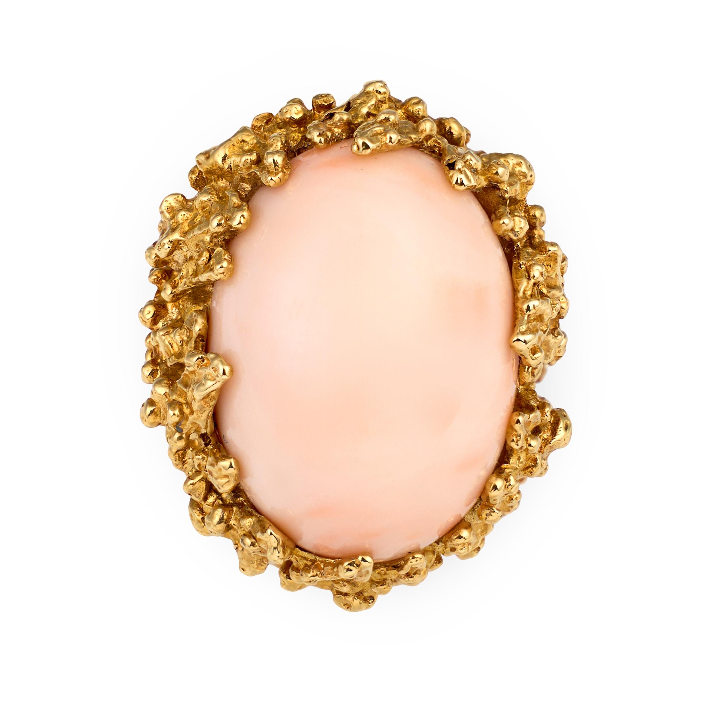 Pink Coral 18K Yellow Gold Cocktail Ring, circa 1960s