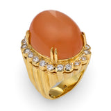 Peach Moonstone and Diamond Dome 18K Yellow Gold Cocktail Ring, circa 1970s