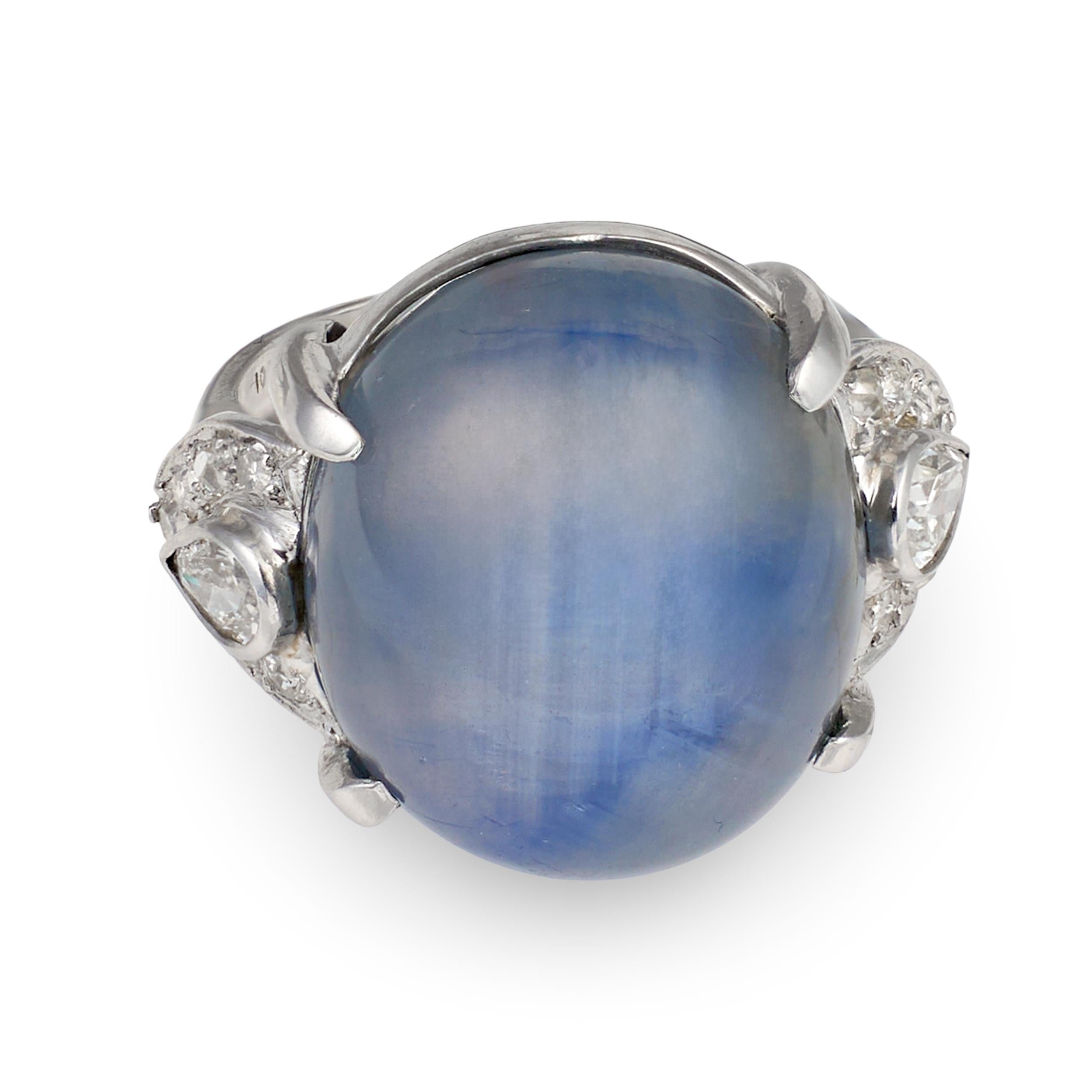 Art Deco Star Sapphire and Diamond Platinum Ring