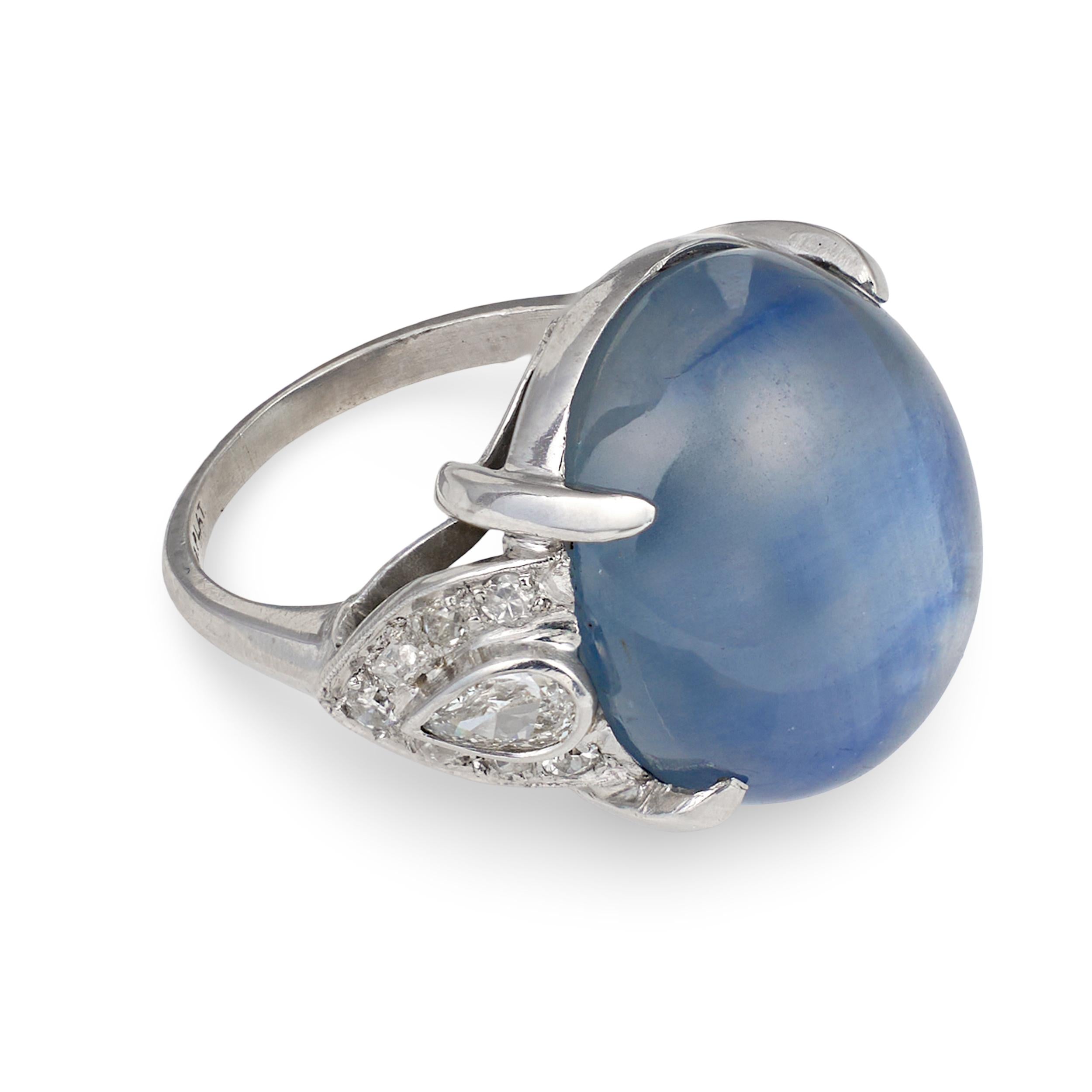 Art Deco Star Sapphire and Diamond Platinum Ring