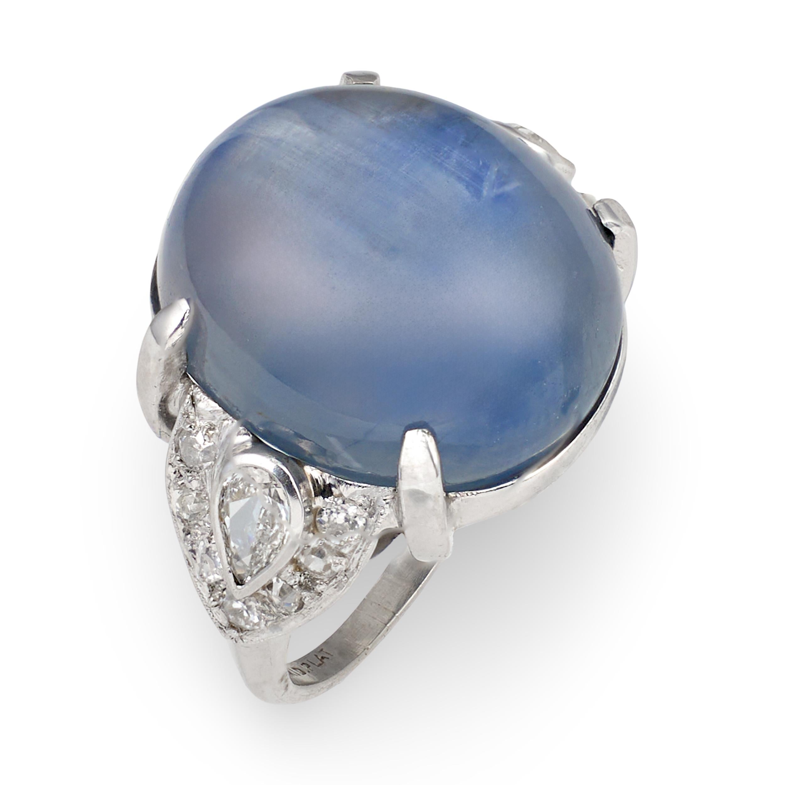 Art Deco Star Sapphire and Diamond Platinum Ring