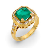 Emerald and Diamond 18k Yellow Gold Ring, circa 1970s