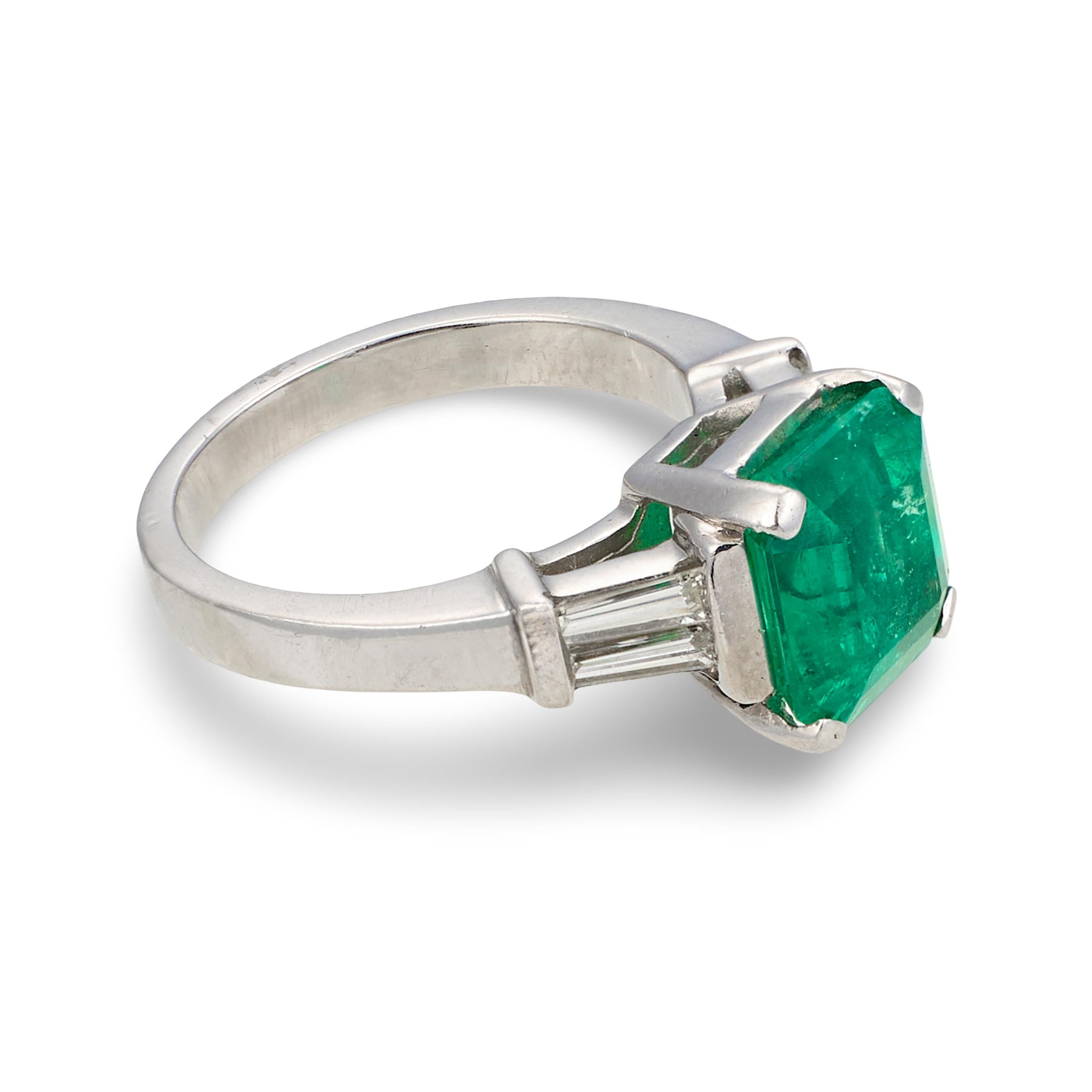 Gia Certified 3.20 Ct. Colombian Emerald and Diamond Platinum Ring