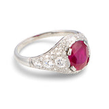 Art Deco Burmese Ruby and Diamond Ring in Platinum, circa 1920s