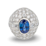 Sapphire and Diamond Platinum Bombe Ring, circa 1980s