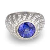 Tanzanite and Diamond Platinum Ring, 4.50 ct Bezel-Set Tanzanite, Circa 1970s