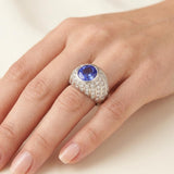 Tanzanite and Diamond Platinum Ring, 4.50 ct Bezel-Set Tanzanite, Circa 1970s